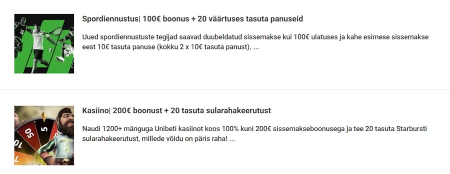 Unibet Boonused