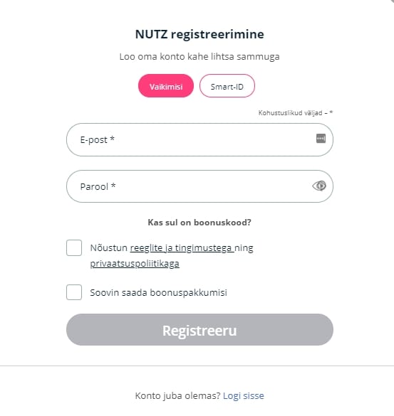 Kuidas Nutz.ee kasiinos registreeruda