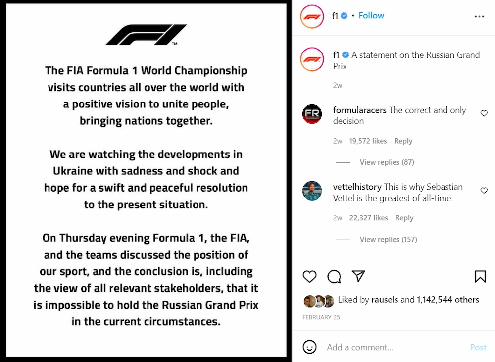 F1 Instagram Post