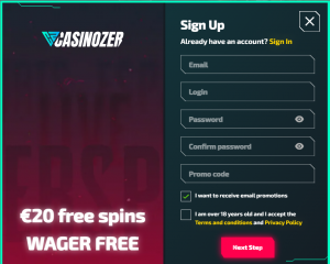 Casinozer registration