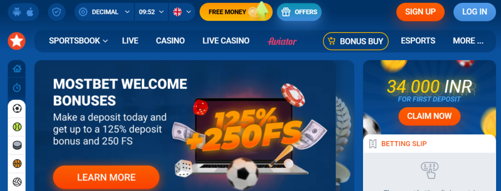 Mostbet main page