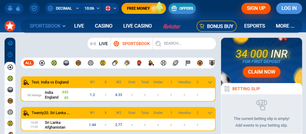 mostbet sportsbook section