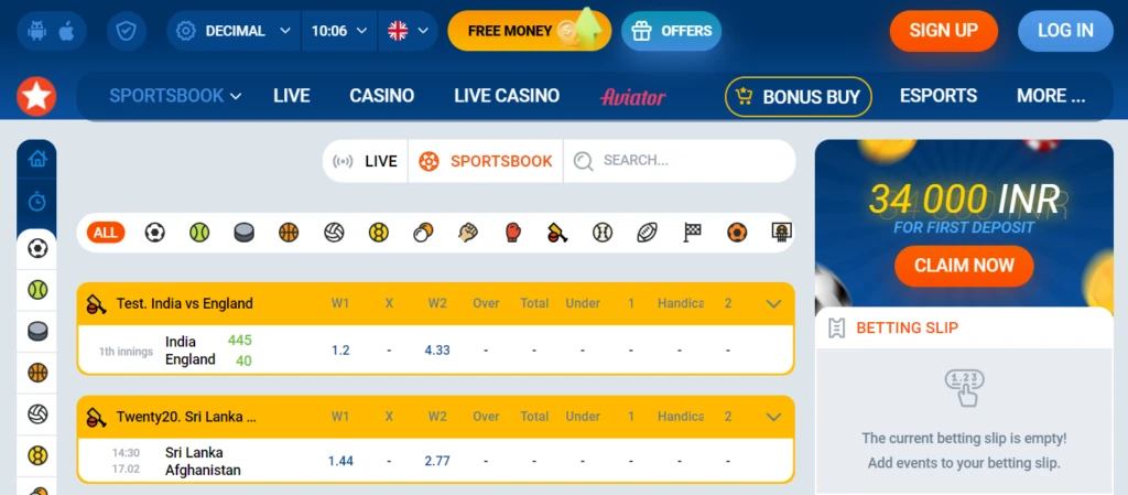 mostbet sportsbook section